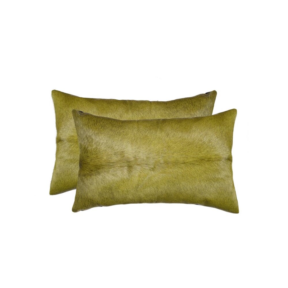 Natural Home Decor Torino Cowhide Pillow | 2-Piece | Lime | 12"x20"